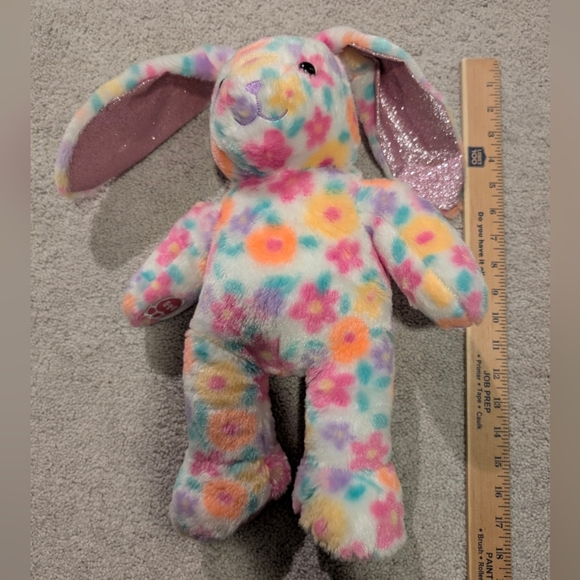 Build A Bear Floral Bunny Plush Flowers Sparkly Ears & Feet Frozen Let It Go - Picture 10 of 10
